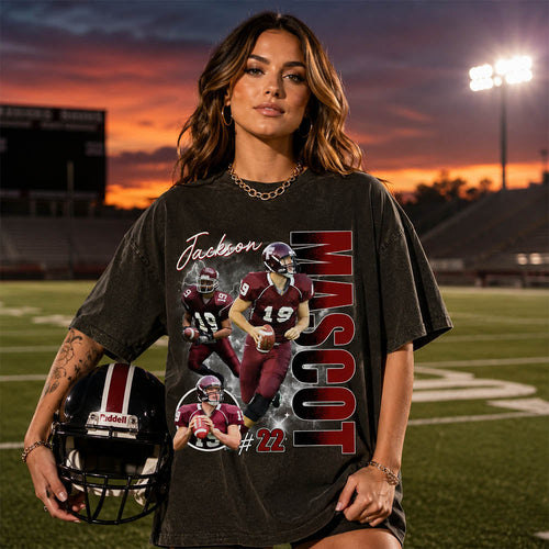Custom Photo Football Player Shirt - Personalized Team Name School Name Bootleg Shirt