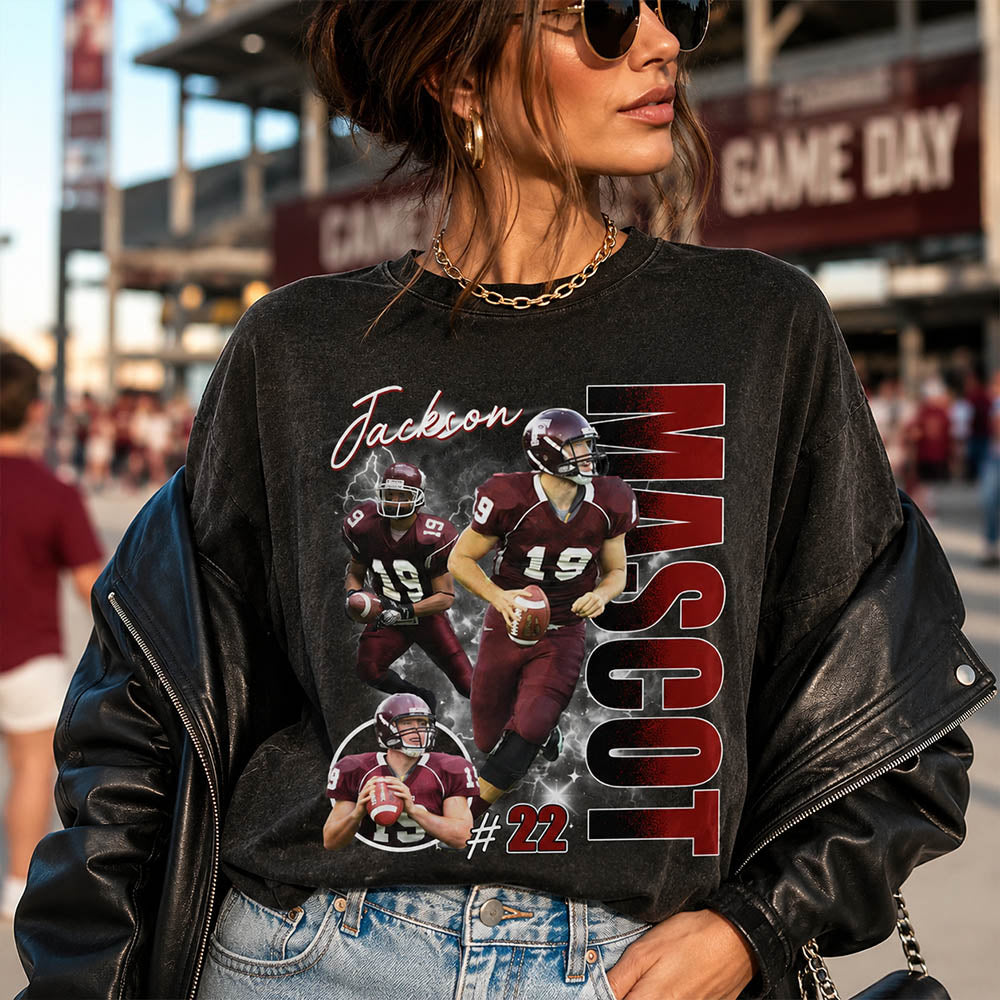 Custom Photo Football Player Shirt - Personalized Team Name School Name Bootleg Shirt