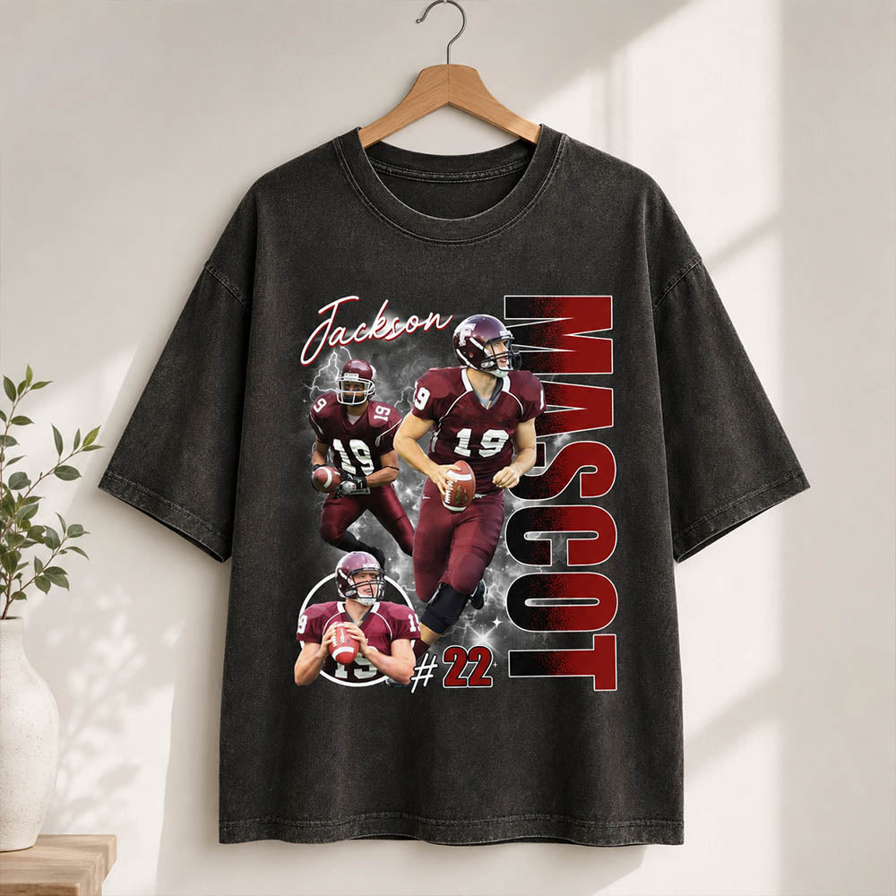 Custom Photo Football Player Shirt - Personalized Team Name School Name Bootleg Shirt