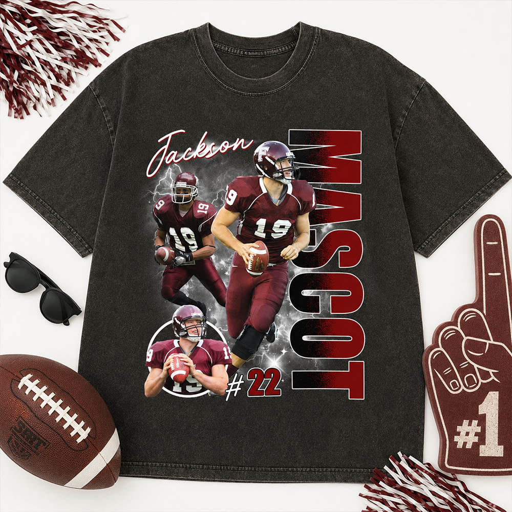 Custom Photo Football Player Shirt - Personalized Team Name School Name Bootleg Shirt