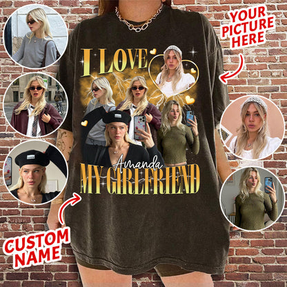 I Love My Girlfriend Shirt Custom Photo, Valentine Gift I Love My Girlfriend Custom Picture, Girlfriend Bootleg Tee Shirt, 90s Bootleg Shirt