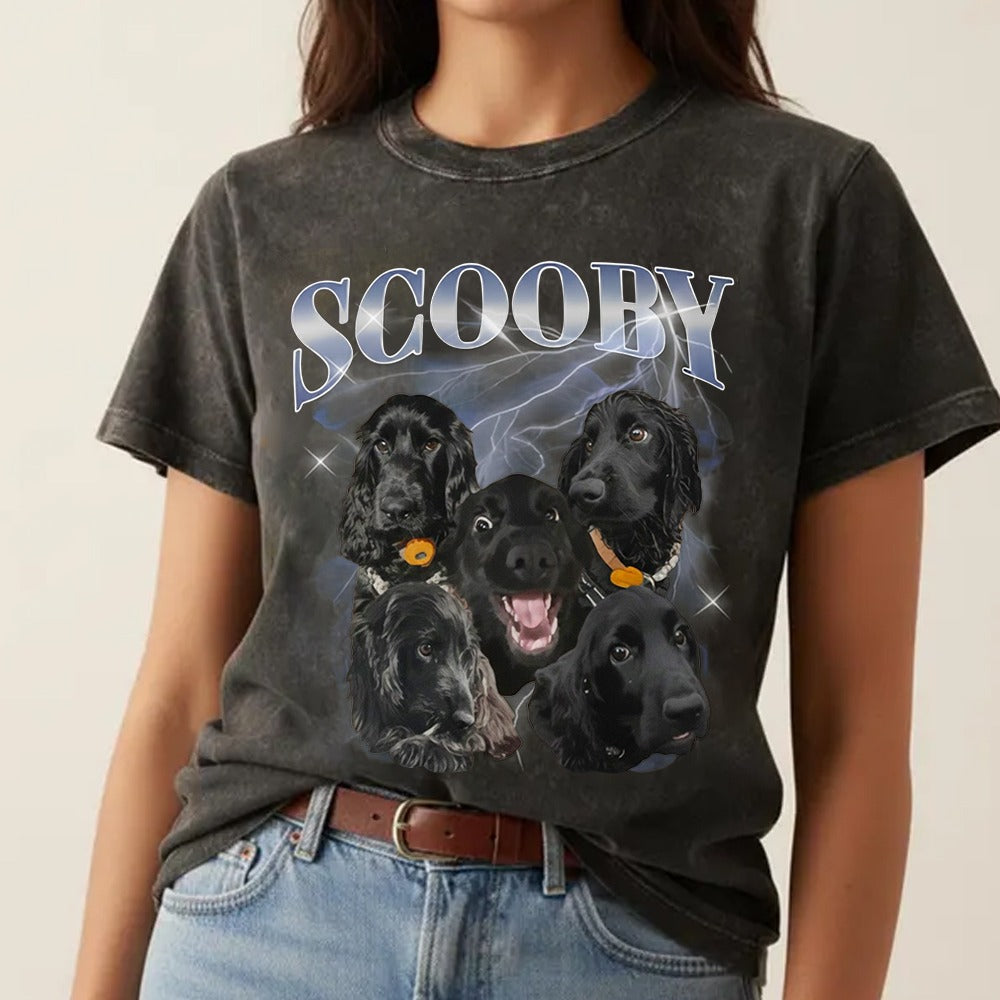 Custom Vintage Pet Shirt - Personalized Dog Bootleg Rap Tee, Retro 90s Graphic T-Shirt, Dog Lover Apparel, Custom Pet Face Design