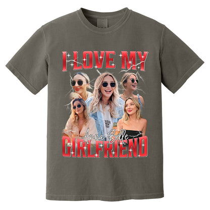 Custom I Love My Girlfriend Shirt, Customize Photo Bootleg Idea Tee, Girlfriend Photo Sweatshirt Shirt, Valentine Matching Couple Shirt