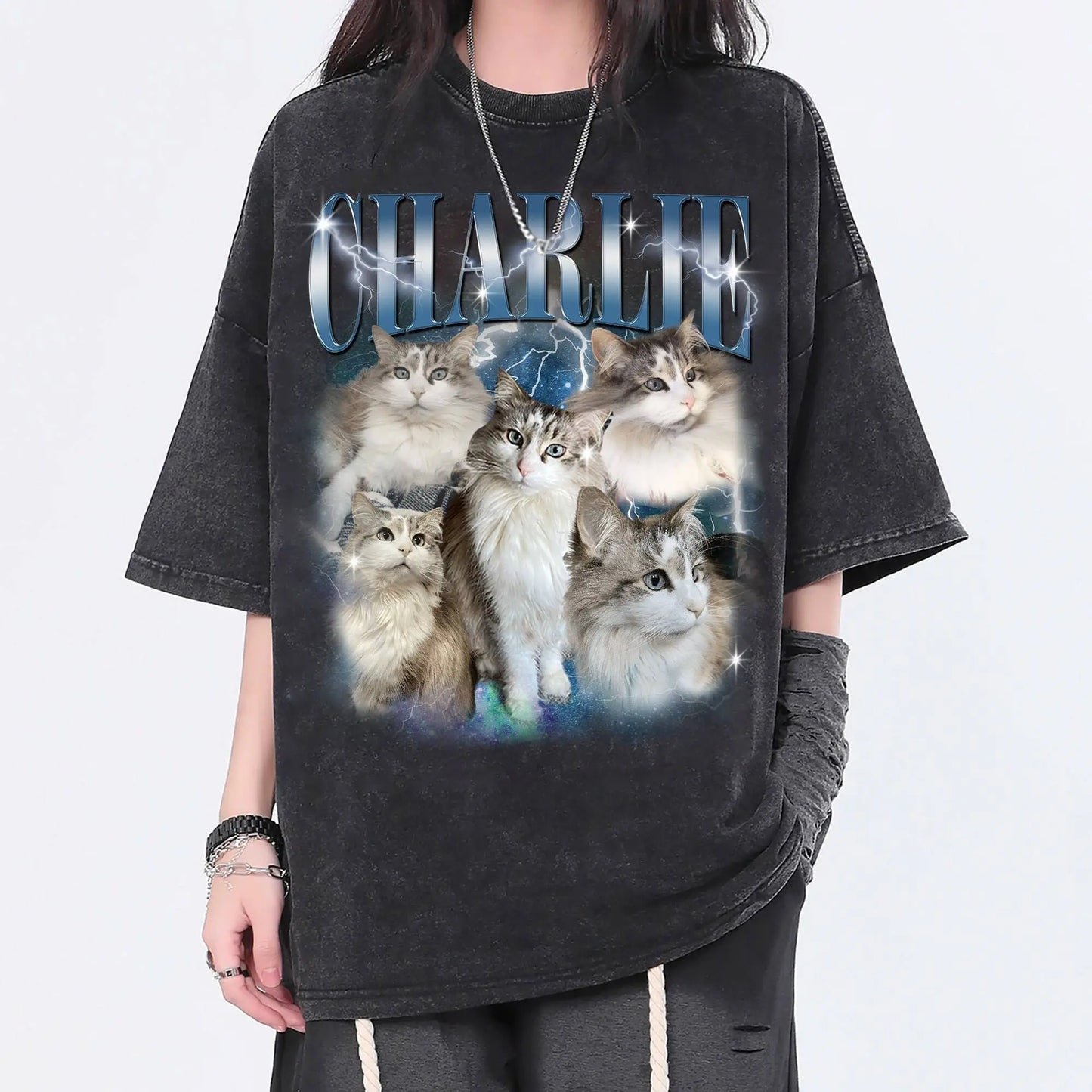 Custom Dog Vintage Washed Shirt, Custom Cat Graphic Unisex T-Shirt, Dog Personalize Bootleg Retro 90's Tee Gift For Her, Pet Owners Shirt