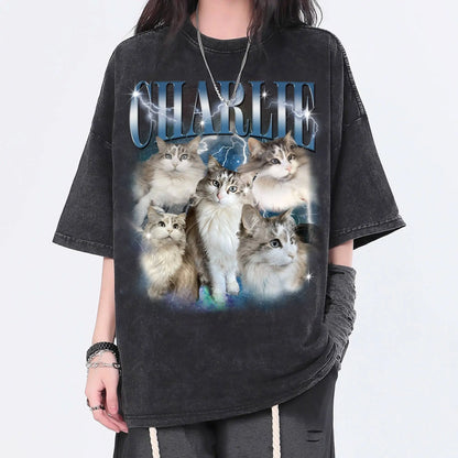Custom Dog Vintage Washed Shirt, Custom Cat Graphic Unisex T-Shirt, Dog Personalize Bootleg Retro 90's Tee Gift For Her, Pet Owners Shirt